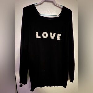 Adorable Black Crew Neck Sweater with LOVE in White Lettering
